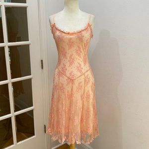 Vintage 90s NWT 🍑🎀 Betsey Johnson Peach & Pink Lace Dress, Size 8